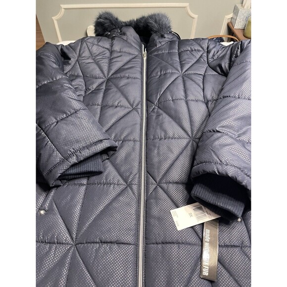 NWT International Details Blue Faux Rim Lined Detachable Hood Jacket Coat Sz 2X - Picture 2 of 15